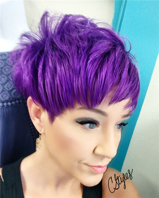 Vivid purple pixie hair cut